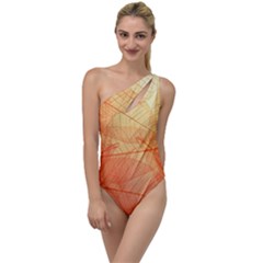 Orange Leaves Colorful Transparent Texture Of Natural Background To One Side Swimsuit by Jancukart