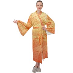 Orange Leaves Colorful Transparent Texture Of Natural Background Maxi Velour Kimono