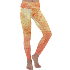 Orange Leaves Colorful Transparent Texture Of Natural Background Kids  Lightweight Velour Classic Yoga Leggings by Jancukart