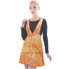 Orange Leaves Colorful Transparent Texture Of Natural Background Plunge Pinafore Velour Dress