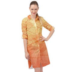 Orange Leaves Colorful Transparent Texture Of Natural Background Long Sleeve Mini Shirt Dress by Jancukart