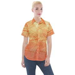 Orange Leaves Colorful Transparent Texture Of Natural Background Women s Short Sleeve Pocket Shirt