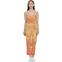 Orange Leaves Colorful Transparent Texture Of Natural Background V-neck Spaghetti Strap Tie Front Jumpsuit by Jancukart