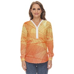 Orange Leaves Colorful Transparent Texture Of Natural Background Zip Up Long Sleeve Blouse