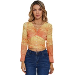 Orange Leaves Colorful Transparent Texture Of Natural Background Long Sleeve V-neck Top by Jancukart