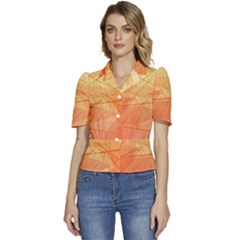 Orange Leaves Colorful Transparent Texture Of Natural Background Puffed Short Sleeve Button Up Jacket