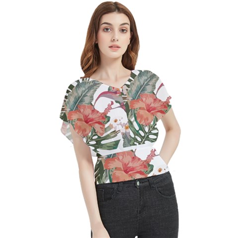 Tropical T- Shirt Tropical Fashion Florealense T- Shirt Butterfly Chiffon Blouse by maxcute