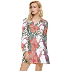 Tropical T- Shirt Tropical Fashion Florealense T- Shirt Tiered Long Sleeve Mini Dress by maxcute