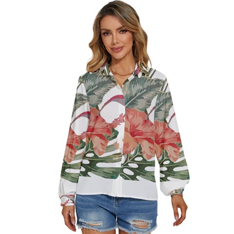 Tropical T- Shirt Tropical Fashion Florealense T- Shirt Women s Long Sleeve Button Down Shirt by maxcute