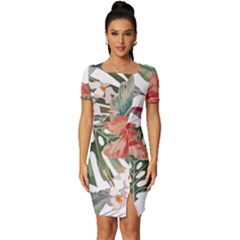 Tropical T- Shirt Tropical Fashion Florealense T- Shirt Fitted Knot Split End Bodycon Dress