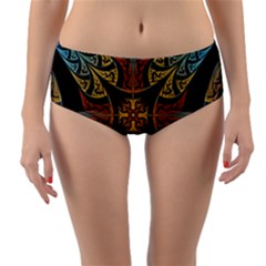 Abstract, Pattern Arabesque Design Tile Decoration Seamless Reversible Mid-waist Bikini Bottoms