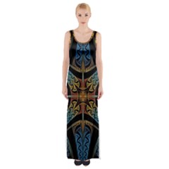 Abstract, Pattern Arabesque Design Tile Decoration Seamless Thigh Split Maxi Dress