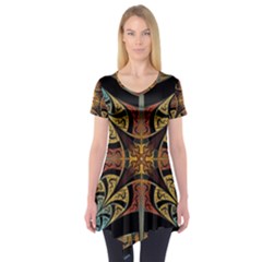 Abstract, Pattern Arabesque Design Tile Decoration Seamless Short Sleeve Tunic  by Jancukart