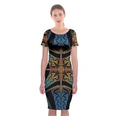 Abstract, Pattern Arabesque Design Tile Decoration Seamless Classic Short Sleeve Midi Dress