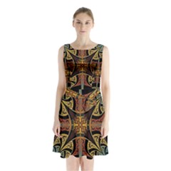 Abstract, Pattern Arabesque Design Tile Decoration Seamless Sleeveless Waist Tie Chiffon Dress