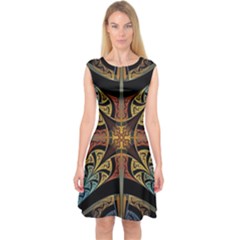 Abstract, Pattern Arabesque Design Tile Decoration Seamless Capsleeve Midi Dress