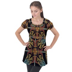 Abstract, Pattern Arabesque Design Tile Decoration Seamless Puff Sleeve Tunic Top by Jancukart