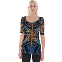 Abstract, Pattern Arabesque Design Tile Decoration Seamless Wide Neckline Tee