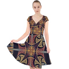 Abstract, Pattern Arabesque Design Tile Decoration Seamless Cap Sleeve Front Wrap Midi Dress