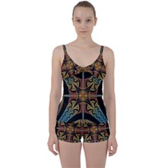 Abstract, Pattern Arabesque Design Tile Decoration Seamless Tie Front Two Piece Tankini