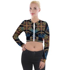 Abstract, Pattern Arabesque Design Tile Decoration Seamless Long Sleeve Cropped Velvet Jacket