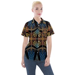 Abstract, Pattern Arabesque Design Tile Decoration Seamless Women s Short Sleeve Pocket Shirt