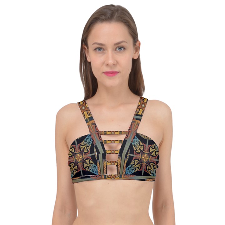 Abstract, Pattern Arabesque Design Tile Decoration Seamless Cage Up Bikini Top