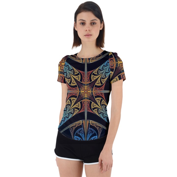 Abstract, Pattern Arabesque Design Tile Decoration Seamless Back Cut Out Sport Tee