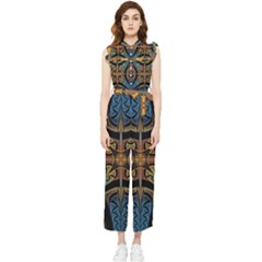 Abstract, Pattern Arabesque Design Tile Decoration Seamless Women s Frill Top Chiffon Jumpsuit