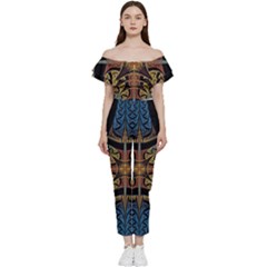 Abstract, Pattern Arabesque Design Tile Decoration Seamless Off Shoulder Ruffle Top Jumpsuit