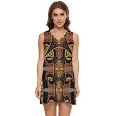 Abstract, Pattern Arabesque Design Tile Decoration Seamless Tiered Sleeveless Mini Dress