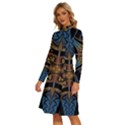 Abstract, Pattern Arabesque Design Tile Decoration Seamless Long Sleeve Shirt Collar A-Line Dress View2