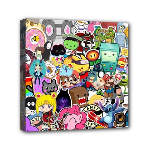 Assorted Cartoon Characters Doodle  Style Heroes Mini Canvas 6  X 6  (stretched)