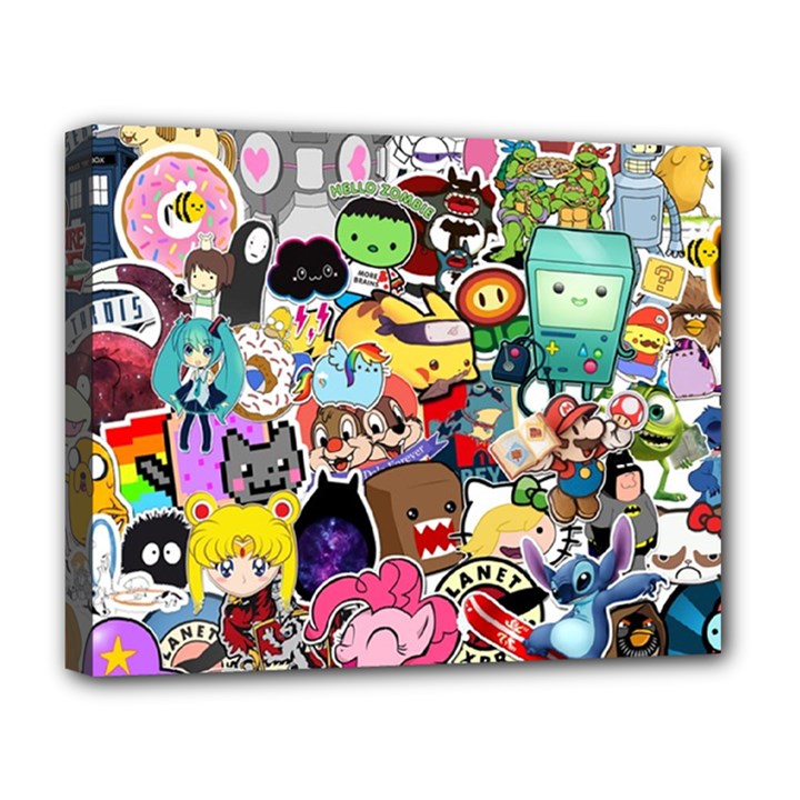 Assorted Cartoon Characters Doodle  Style Heroes Deluxe Canvas 20  x 16  (Stretched)