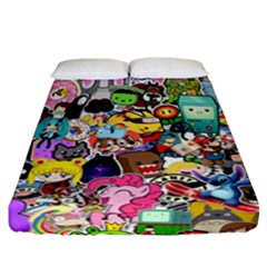 Assorted Cartoon Characters Doodle  Style Heroes Fitted Sheet (california King Size)