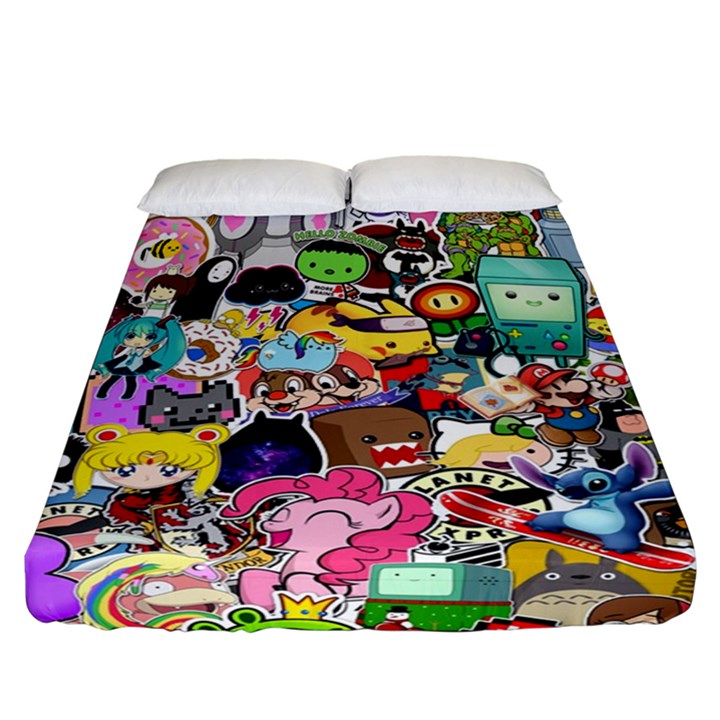 Assorted Cartoon Characters Doodle  Style Heroes Fitted Sheet (California King Size)