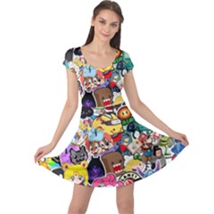 Assorted Cartoon Characters Doodle  Style Heroes Cap Sleeve Dress by Jancukart