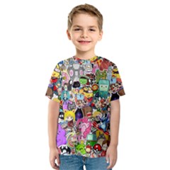 Assorted Cartoon Characters Doodle  Style Heroes Kids  Sport Mesh Tee