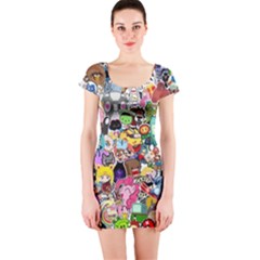 Assorted Cartoon Characters Doodle  Style Heroes Short Sleeve Bodycon Dress by Jancukart