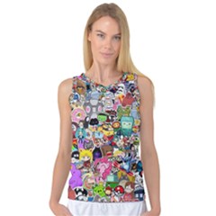 Assorted Cartoon Characters Doodle  Style Heroes Women s Basketball Tank Top