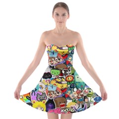 Assorted Cartoon Characters Doodle  Style Heroes Strapless Bra Top Dress