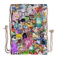 Assorted Cartoon Characters Doodle  Style Heroes Drawstring Bag (large)