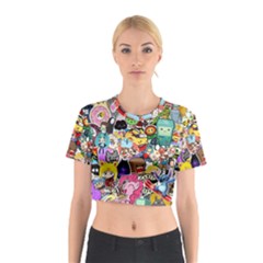 Assorted Cartoon Characters Doodle  Style Heroes Cotton Crop Top