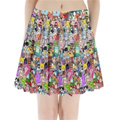 Assorted Cartoon Characters Doodle  Style Heroes Pleated Mini Skirt by Jancukart