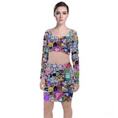 Assorted Cartoon Characters Doodle  Style Heroes Top And Skirt Sets