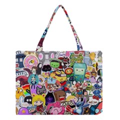 Assorted Cartoon Characters Doodle  Style Heroes Medium Tote Bag