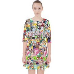 Assorted Cartoon Characters Doodle  Style Heroes Quarter Sleeve Pocket Dress by Jancukart