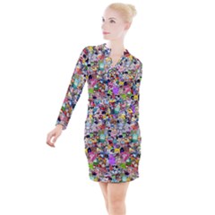 Assorted Cartoon Characters Doodle  Style Heroes Button Long Sleeve Dress by Jancukart