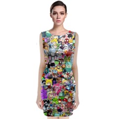 Assorted Cartoon Characters Doodle  Style Heroes Sleeveless Velvet Midi Dress