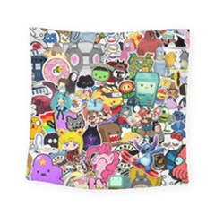 Assorted Cartoon Characters Doodle  Style Heroes Square Tapestry (small)